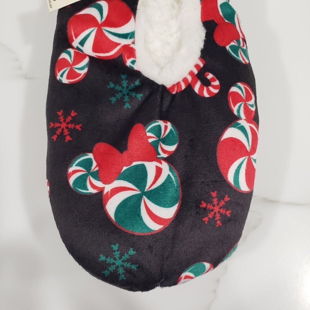 Disney‎ Mickey Minnie Peppermint Candy Slippers Sherpa Fuzzy Nonslip Womens 4-10 - Picture 2 of 7